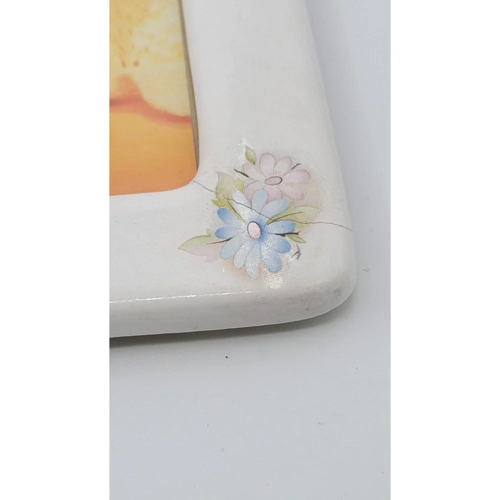Vintage Set Of 3 White Crackle Porcelain Picture Photo Frame‎ Pink Roses Floral